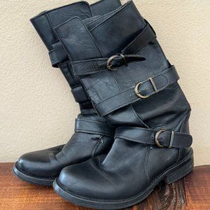 Steve Madden Buck Black Leather Combat Triple Buckle Boots Sz 7.5